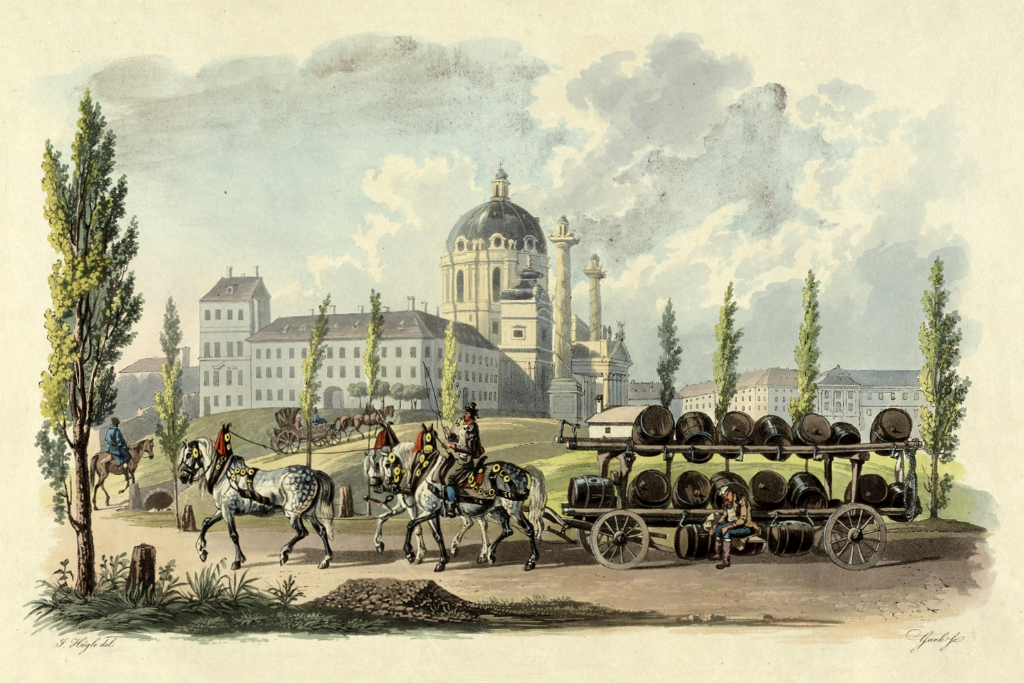 Ein Bierwagen am Karlsplatz vor der Karlskirche (Wien)