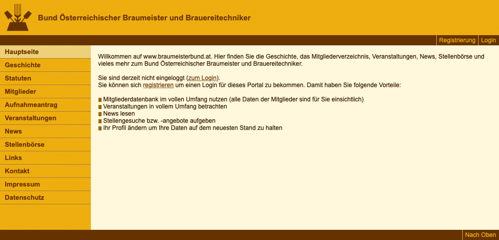 Screenshot der Website des Bundes Österreichischer Braumeister und Brauereitechniker bis 2022
